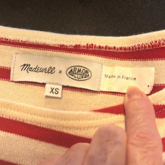 Madewell x Armor Lux Made in France Red and Cream Long Bell Sleeves Top - Picture 12 of 12